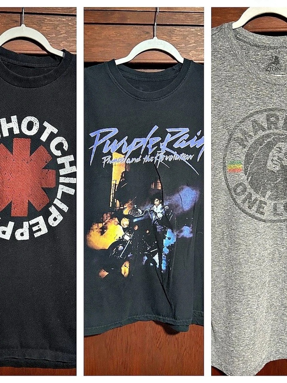 3 Band T-Shirts Cotton Adult L - Bob Marley, Prince, Red Hot Chili Peppers